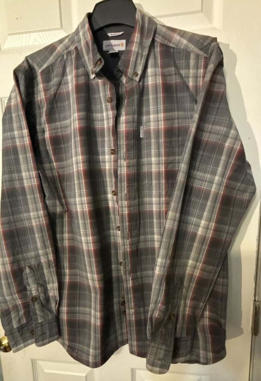 Carhartt Relaxed Fit Gray Plaid Button Down Long Sleeve Shirt Size Medium